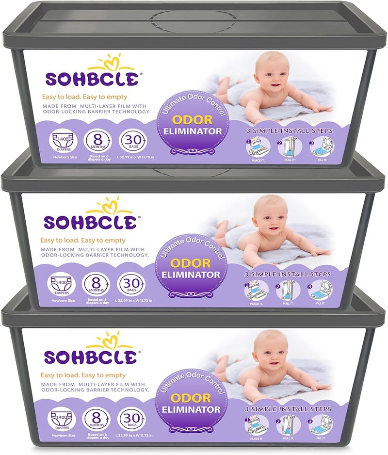 SOHBCLE Refills Compatible with Genie Easy Roll Signature Diaper Pail and Platinum Diaper Pail, Upgraded 90 Bags Hold up to 4200 Newborn Diapers, Extra Thickness Powerful Odor Control, Plant Scented - Image 1